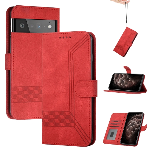 

For Google Pixel 6 Pro Cubic Skin Feel Flip Leather Phone Case(Red)