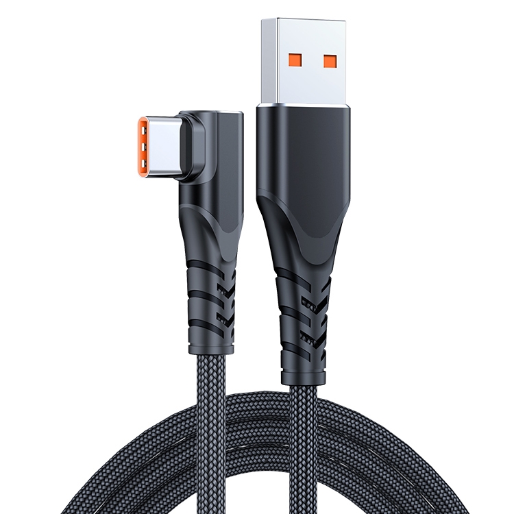 

6A 66W USB to USB-C / Type-C Elbow Mobile Phone Game Fast Data Cable, Length:0.5m(Black)