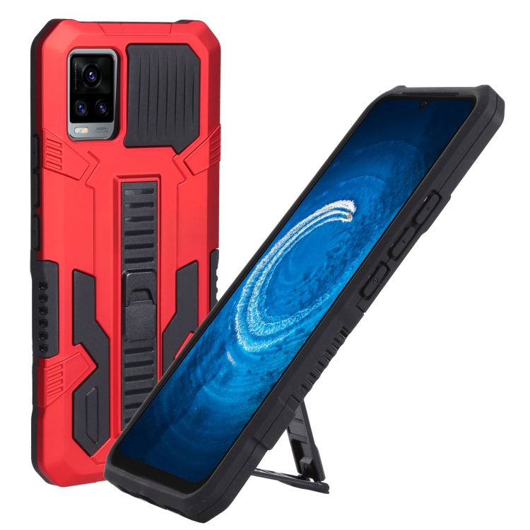 

For vivo V20 Vanguard Warrior All Inclusive Double-color Shockproof TPU + PC Phone Case with Holder(Red)