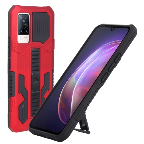 

For vivo V21e Vanguard Warrior All Inclusive Double-color Shockproof TPU + PC Phone Case with Holder(Red)