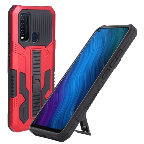 

For vivo Y50 Vanguard Warrior All Inclusive Double-color Shockproof TPU + PC Phone Case with Holder(Red)