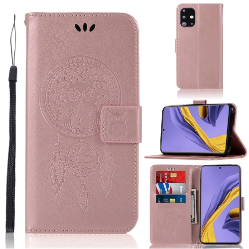 

For Galaxy A51 Wind Chime Owl Embossing Pattern Horizontal Flip Leather Case with Holder & Card Slots & Wallet(Rose Red)