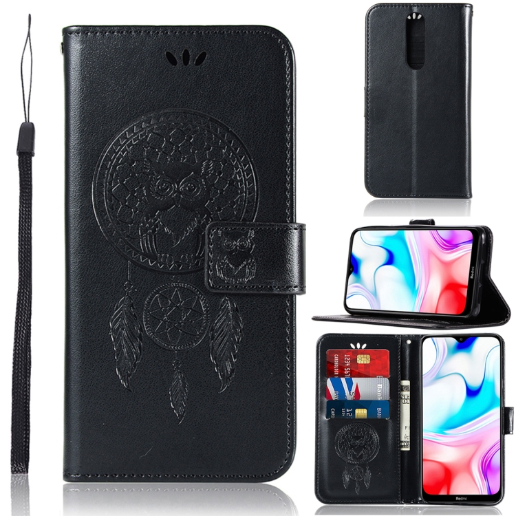

For Xiaomi Redmi 8 Wind Chime Owl Embossing Pattern Horizontal Flip Leather Case with Holder & Card Slots & Wallet(Black)