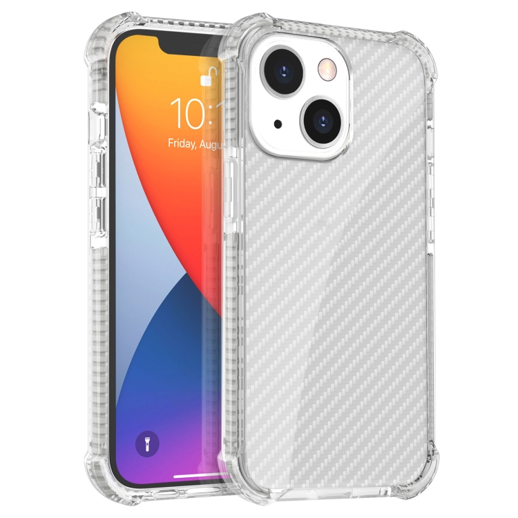 

Carbon Fiber Texture Four-corner Shockproof Phone Case For iPhone 13(White)