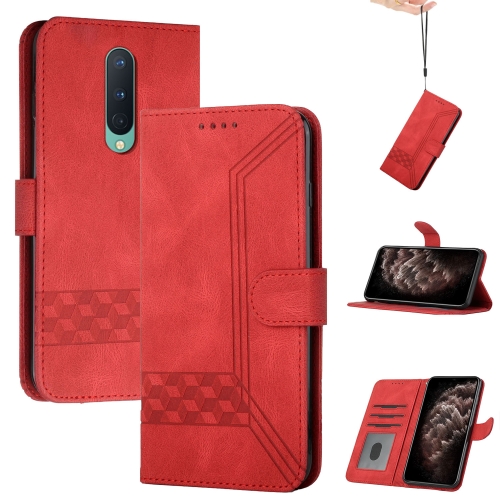 

Cubic Skin Feel Flip Leather Phone Case For OnePlus 8(Red)
