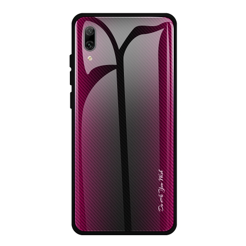 

For Huawei Enjoy 9 Plus / Y9 2019 Texture Gradient Glass Protective Case(Rose Red)