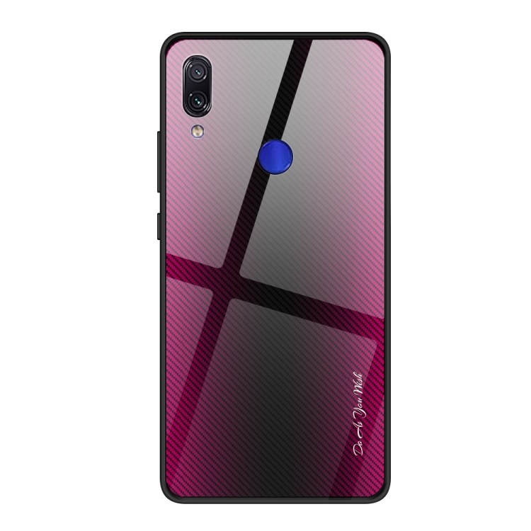 

For Xiaomi Redmi Note 7 Texture Gradient Glass Protective Case(Rose Red)