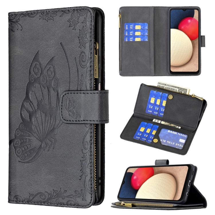 

For Samsung Galaxy A03s 166mm Flying Butterfly Zipper Leather Phone Case(Black)