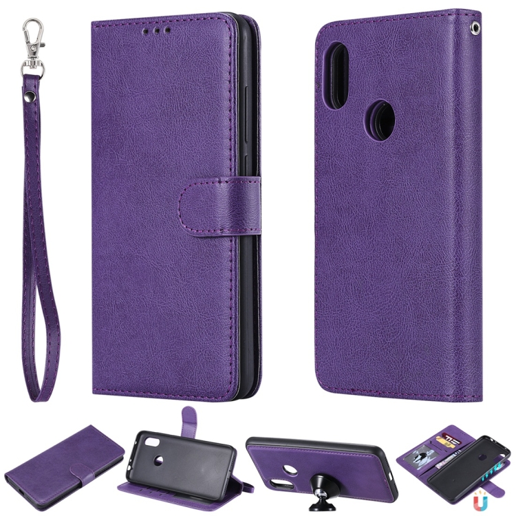 

For Xiaomi Redmi Note 6 Pro Solid Color Horizontal Flip Protective Case with Holder & Card Slots & Wallet & Photo Frame & Lanyard(Purple)