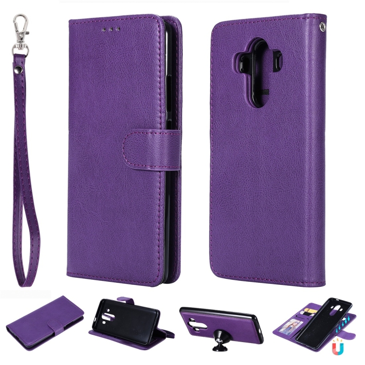 

For Huawei Mate 10 Pro Solid Color Horizontal Flip Protective Case with Holder & Card Slots & Wallet & Photo Frame & Lanyard(Purple)