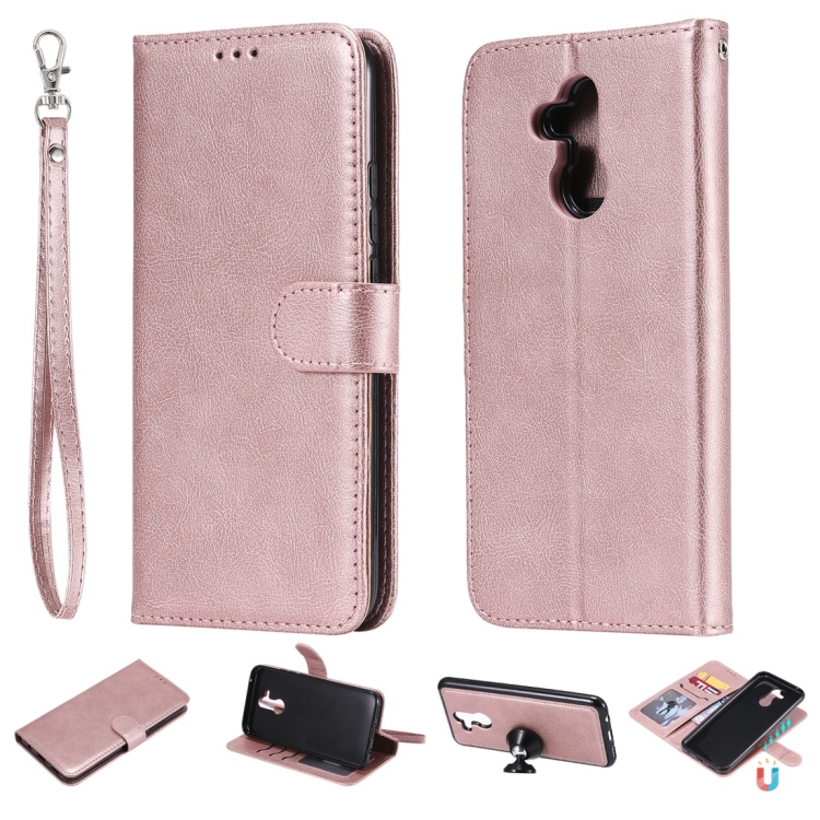 

For Huawei Mate 20 Lite Solid Color Horizontal Flip Protective Case with Holder & Card Slots & Wallet & Photo Frame & Lanyard(Rose Gold)
