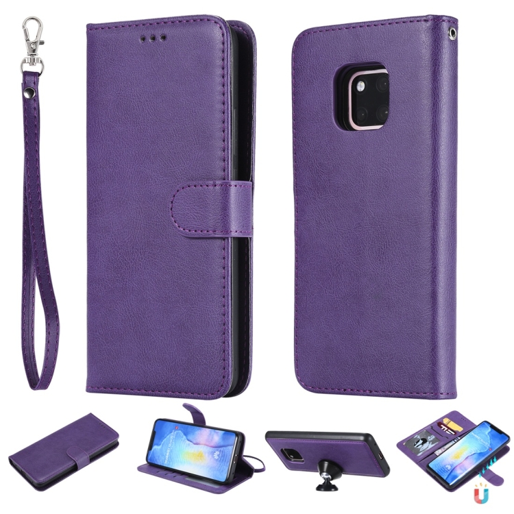 

For Huawei Mate 20 Pro Solid Color Horizontal Flip Protective Case with Holder & Card Slots & Wallet & Photo Frame & Lanyard(Purple)