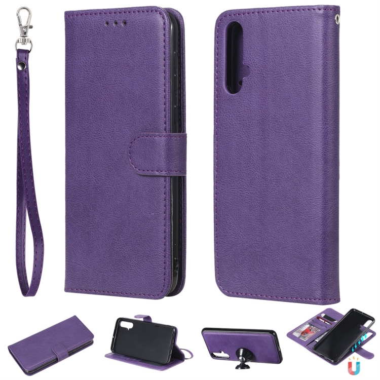 

For Huawei nova 5 Solid Color Horizontal Flip Protective Case with Holder & Card Slots & Wallet & Photo Frame & Lanyard(Purple)