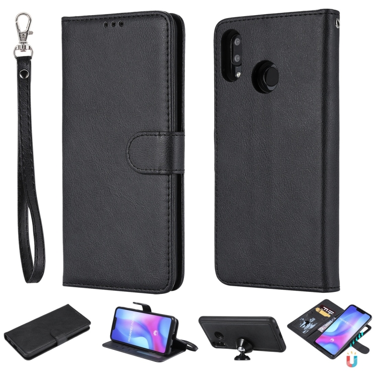 

For Huawei nova 3 Solid Color Horizontal Flip Protective Case with Holder & Card Slots & Wallet & Photo Frame & Lanyard(Black)
