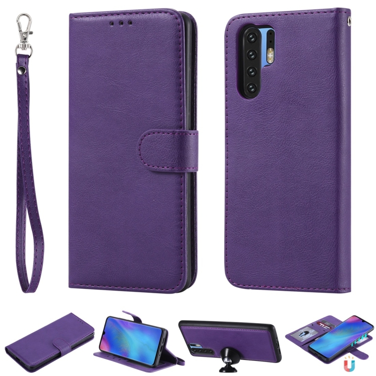 

For Huawei P30 Pro Solid Color Horizontal Flip Protective Case with Holder & Card Slots & Wallet & Photo Frame & Lanyard(Purple)