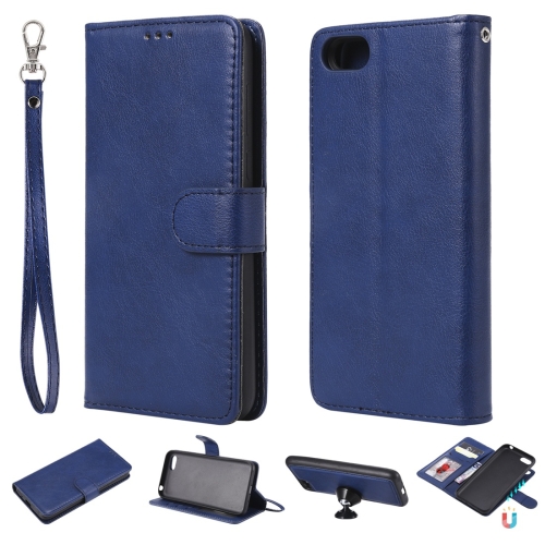 

For Huawei Y5 Prime (2018) Solid Color Horizontal Flip Protective Case with Holder & Card Slots & Wallet & Photo Frame & Lanyard(Blue)