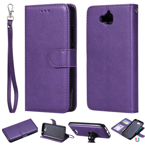 

For Huawei Y6 Pro / Enjoy 5 Solid Color Horizontal Flip Protective Case with Holder & Card Slots & Wallet & Photo Frame & Lanyard(Purple)