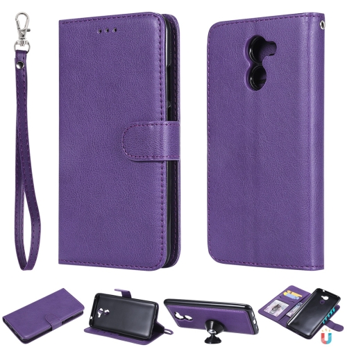 

For Huawei Y7 Prime Solid Color Horizontal Flip Protective Case with Holder & Card Slots & Wallet & Photo Frame & Lanyard(Purple)