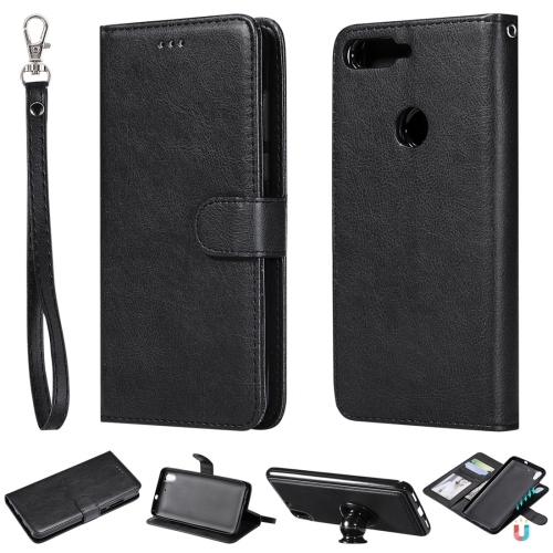 

For Huawei Y7 Pro / Honor 7C Solid Color Horizontal Flip Protective Case with Holder & Card Slots & Wallet & Photo Frame & Lanyard(Black)