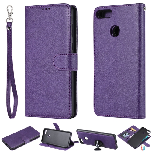 

For Huawei Y9 (2018) Solid Color Horizontal Flip Protective Case with Holder & Card Slots & Wallet & Photo Frame & Lanyard(Purple)