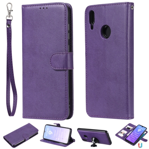 

For Huawei Enjoy 9 / Y7 (2019) Solid Color Horizontal Flip Protective Case with Holder & Card Slots & Wallet & Photo Frame & Lanyard(Purple)