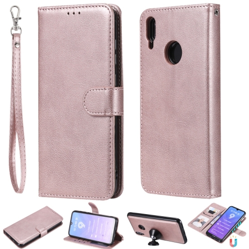 

For Huawei Enjoy 9 / Y7 (2019) Solid Color Horizontal Flip Protective Case with Holder & Card Slots & Wallet & Photo Frame & Lanyard(Rose Gold)