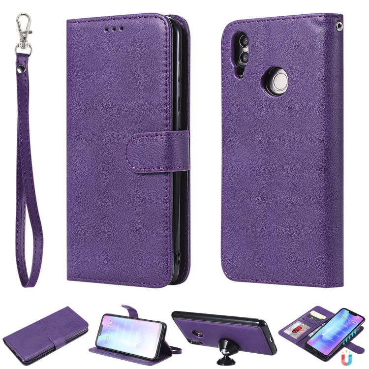 

For Huawei Honor 8C Solid Color Horizontal Flip Protective Case with Holder & Card Slots & Wallet & Photo Frame & Lanyard(Purple)