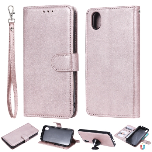 

For Huawei Honor 8s / Y5 (2019) Solid Color Horizontal Flip Protective Case with Holder & Card Slots & Wallet & Photo Frame & Lanyard(Rose Gold)