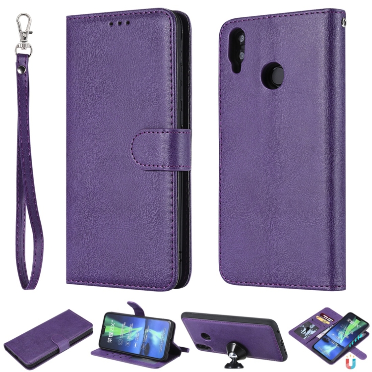 

For Huawei Honor 8X Solid Color Horizontal Flip Protective Case with Holder & Card Slots & Wallet & Photo Frame & Lanyard(Purple)