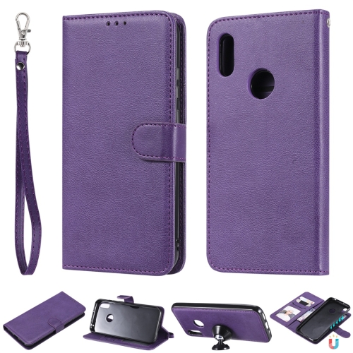 

For Huawei Honor 8A / Y6 (2019) Solid Color Horizontal Flip Protective Case with Holder & Card Slots & Wallet & Photo Frame & Lanyard(Purple)