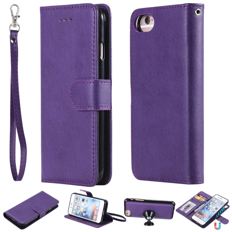 

For iPhone 6 / 7 / 8 Solid Color Horizontal Flip Protective Case with Holder & Card Slots & Wallet & Photo Frame & Lanyard(Purple)