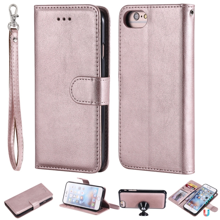 

For iPhone 6 / 7 / 8 Solid Color Horizontal Flip Protective Case with Holder & Card Slots & Wallet & Photo Frame & Lanyard(Rose Gold)