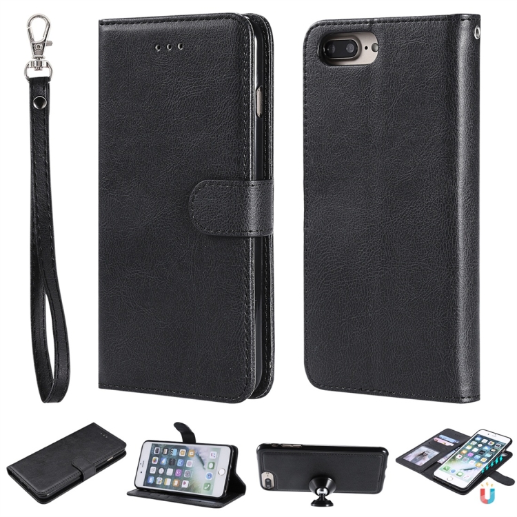 

For iPhone 6 Plus / 7 Plus / 8 Plus Solid Color Horizontal Flip Protective Case with Holder & Card Slots & Wallet & Photo Frame & Lanyard(Black)