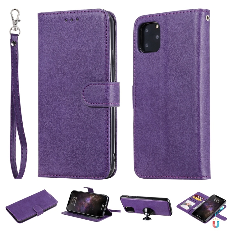 

For iPhone 11 Pro Max Solid Color Horizontal Flip Protective Case with Holder & Card Slots & Wallet & Photo Frame & Lanyard(Purple)