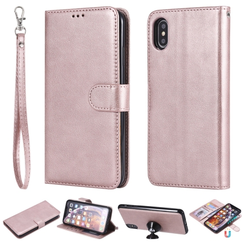 

For iPhone XS Max Solid Color Horizontal Flip Protective Case with Holder & Card Slots & Wallet & Photo Frame & Lanyard(Rose Gold)