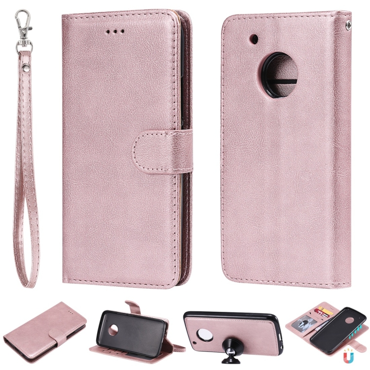 

For Motorola Moto G5 Plus Solid Color Horizontal Flip Protective Case with Holder & Card Slots & Wallet & Photo Frame & Lanyard(Rose Gold)