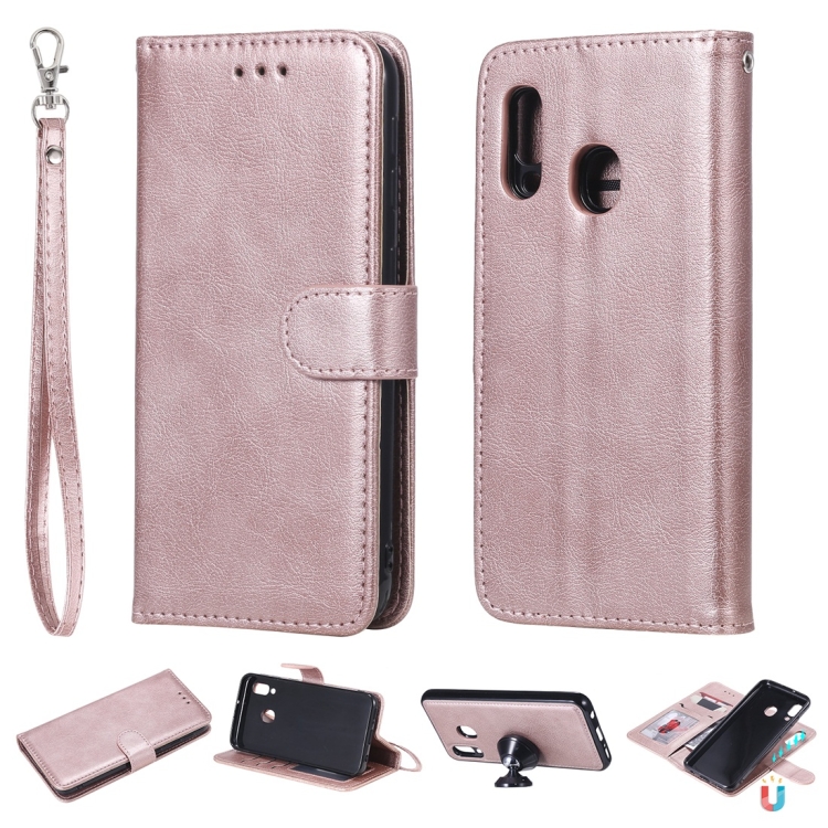 

For Galaxy A20e Solid Color Horizontal Flip Protective Case with Holder & Card Slots & Wallet & Photo Frame & Lanyard(Rose Gold)