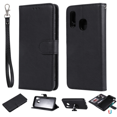 

For Galaxy A40 Solid Color Horizontal Flip Protective Case with Holder & Card Slots & Wallet & Photo Frame & Lanyard(Black)