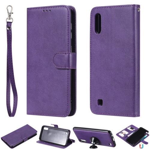 

For Galaxy M10 Solid Color Horizontal Flip Protective Case with Holder & Card Slots & Wallet & Photo Frame & Lanyard(Purple)