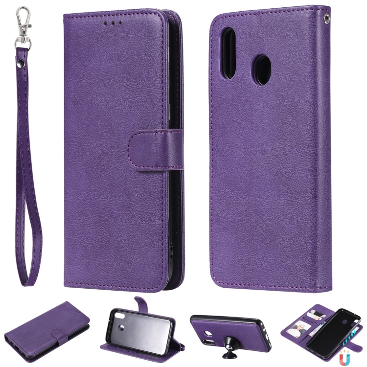 

For Galaxy M20 Solid Color Horizontal Flip Protective Case with Holder & Card Slots & Wallet & Photo Frame & Lanyard(Purple)