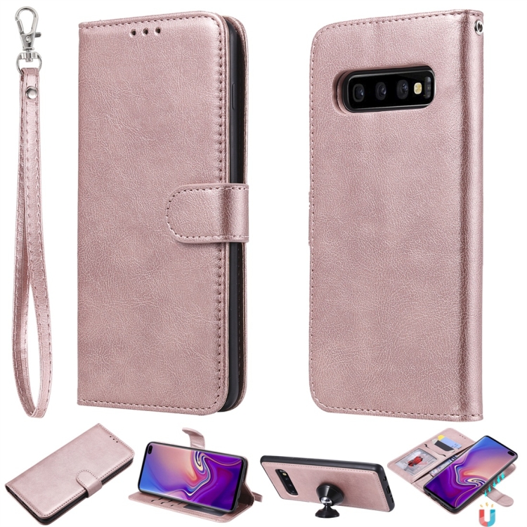 

For Galaxy S10+ Solid Color Horizontal Flip Protective Case with Holder & Card Slots & Wallet & Photo Frame & Lanyard(Rose Gold)