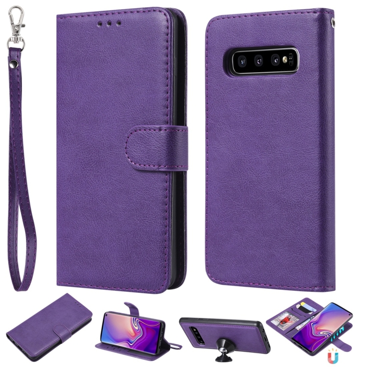 

For Galaxy S10 Solid Color Horizontal Flip Protective Case with Holder & Card Slots & Wallet & Photo Frame & Lanyard(Purple)