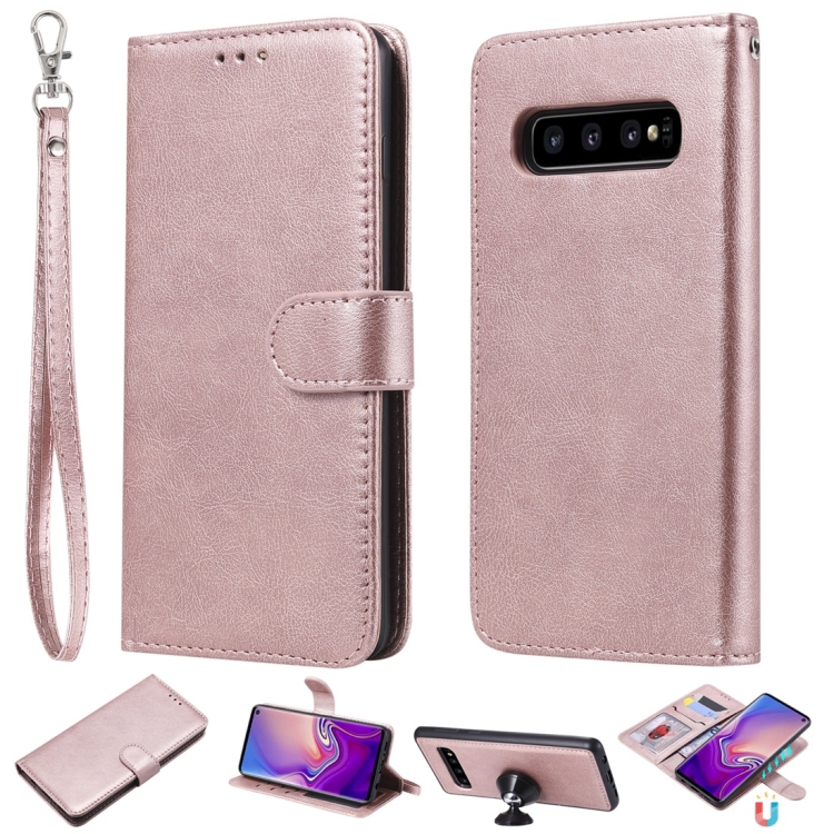 

For Galaxy S10 Solid Color Horizontal Flip Protective Case with Holder & Card Slots & Wallet & Photo Frame & Lanyard(Rose Gold)