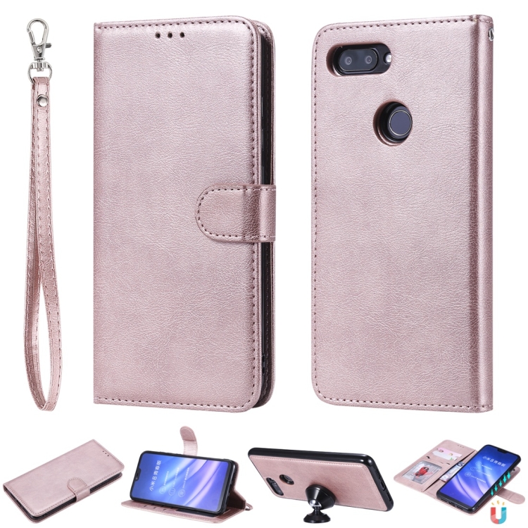 

For Xiaomi Mi 8 Lite Solid Color Horizontal Flip Protective Case with Holder & Card Slots & Wallet & Photo Frame & Lanyard(Rose Gold)