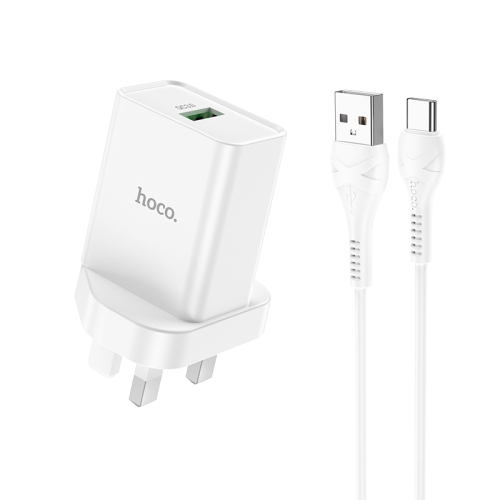 

hoco NK5 Seal Single USB Port QC3.0 Charger + USB to Type-C Cable, UK Plug(White)