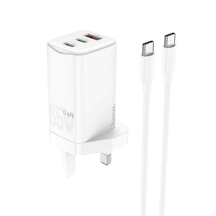 

hoco NK7 Three Ports 65W Charger + Type-C to Type-C Cable, UK Plug(White)