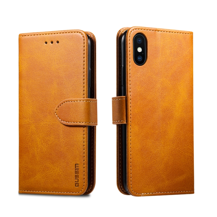 

For iPhone X / XS GUSSIM Magnetic Horizontal Flip Leather Case with Holder & Card Slots & & Wallet(Yellow)