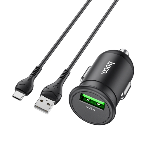 

hoco Z43 Mighty Single Port QC3.0 18W Car Charger with USB to USB-C / Type-C Data Cable(Black)