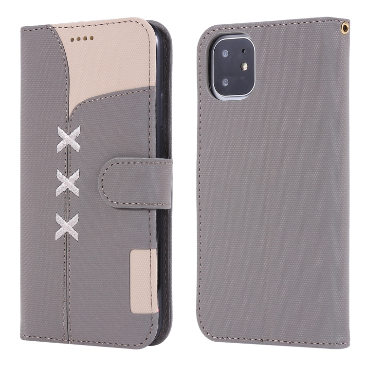 

For iPhone 11 Fabric Stitching Embroidery Horizontal Flip Leather Case With Holder & Card Slots & Wallet(Grey)