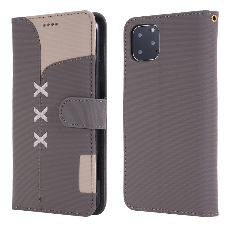 

For iPhone 11 Pro Fabric Stitching Embroidery Horizontal Flip Leather Case With Holder & Card Slots & Wallet(Grey)